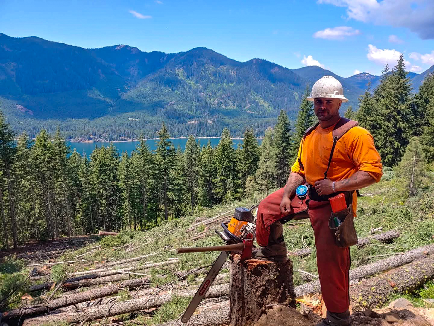 Job site views over the hillside, lake, and mountains